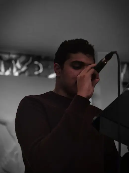 Nevin performing on stage